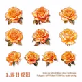 Pegatinas de rosas naranjas con estampado dorado para scrapbooking DIY, set de 10 piezas - Resplandor del Atardecer
