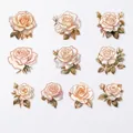 Set de pegatinas de rosas blancas con detalles dorados para decoración de diario 10 piezas - Latido Blanco Puro