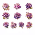Pegatinas de rosas púrpuras con estampado dorado, 10 hojas de material floral para DIY - Romance de Noche Púrpura