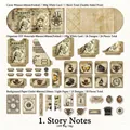 Steampunk vintage DIY scrapbooking kit with clock and butterfly stickers in brown tones - Story Notes