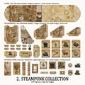 Steampunk-Scrapbook-Set mit Vintage-Zahnrädern und Uhren auf braunem Papiermaterial - Steampunk