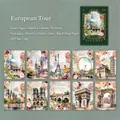 Deko-Papierset Europäische Wahrzeichen mit Eiffelturm und London Eye im Vintage-Stil - Europa-Reise