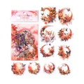 Boundless Moon White PET-Aufkleber mit orangefarbenen Blumen und Katzen mit Laser-Effekt - Herzschlag des Universums