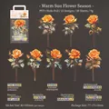 Orange rose PET sticker set with laser gold foil details for DIY journaling - 30 Sheets / Warm Sun Flower