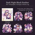 Pegatinas PET de pájaros negros y jaulas con efecto 3D iridiscente para scrapbooking - Pluma Negra de la Noche Oscura