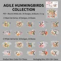 Kolibri und Blumen PET Sticker Set mit Schwarz- und Weißtinte für Vintage Scrapbooking - Agiler Kolibri