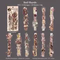 Vintage-PET-Stickerset Rote Fragmente mit Blumenmustern für DIY-Scrapbooking-Dekoration - Rote Fragmente