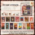 Set di 40 adesivi vintage stile francobollo americano per scrapbooking di viaggi - Momento Fermo