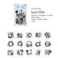 Lace Film PET sticker set with black vintage flower and butterfly designs 30pcs - Lace Film