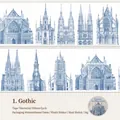 Cinta adhesiva Washi de arquitectura gótica con diseños azules de castillos 75mm - Gótico