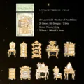 Laser gold vintage furniture PET stickers featuring retro dressing table designs for DIY scrapbooking - Vintage Mirror Table