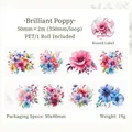 Poppy theme floral PET decorative tape, 50mm wide for DIY scrapbooking and planners - Brilliant Poppy