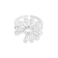 Anillo margarita de plata de ley S925 con circonitas blancas brillantes y diseño ajustable - Talla 13 (Ajustable) / Plateado (JZ1942)