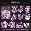 Set adesivi PET fata dei fiori con effetto conchiglia viola e 10 eleganti disegni femminili - Preghiera della Ragazza
