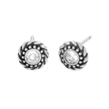 Vintage S925 sterling silver twist stud earrings featuring a round brilliant zircon stone - 925 Silver / Antique Silver