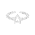 S925 sterling silver star chain open ring with a minimalist hollow pentagram design - Size 14 (Open Adjustable) / Silver