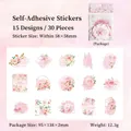 Set of 30 pink watercolor flower stickers for DIY journaling and decoration - Garden Stroll