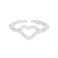 Anillo de cadena en plata de ley S925 minimalista con diseño de corazón hueco grande - Talla 13 (Ajustable) / Plateado