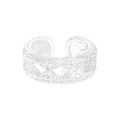 S925 sterling silver open ring with woven lace texture and hollow mesh design - Size 13 (Adjustable Open) / Silver