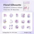Purple watercolor floral stickers for journaling, 30 pieces of artistic flower decals - Flowing Shadows