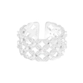 S925 sterling silver hollow mesh lace ring with white zircon floral pattern - Size 12 (Adjustable) / Silver
