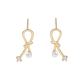 Elegante gouden strik oorbellen met S925 zilveren stekers, witte parels en zirkonia - 925 zilver / Champagnegoud