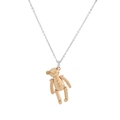 Collana in argento sterling 925 con ciondolo a forma di orsetto d'oro 3D e trama a cucitura - Argento 925 / Pendaglio a forma di orsetto dorato con catena forzatina argentata (XL014)