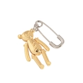 Pendientes de imperdible de plata S925 con un dije de osito dorado de estilo minimalista - Plata 925 / Oro Champaña + Platino