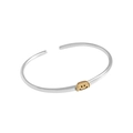 Minimalistischer 925er Silber Armreif mit einem goldenen Smiley-Gesicht-Anhänger - 925er Silber / Retro Silber Smiley Gesicht