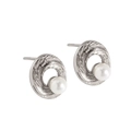 Eleganti orecchini a cerchio in argento S925 con trama a spirale e perle bianche da donna - Argento 925 / Oro Bianco