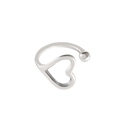 Ring aus 925er Sterlingsilber mit hohlem Herzmuster und kleiner runder Perle, verstellbar - Herzdesign (ES024) / 925er Silber / Weißgold