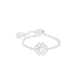 Anello a catena regolabile in argento S925 con design a fiore in zirconi pavé - Stile Fiore (JZ1968)