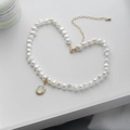 S925 sterling silver baroque pearl necklace featuring a moonstone oval pendant - 925 Silver / Natural Pearl Necklace (XL050)