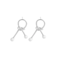S925 sterling silver knot stud earrings with elegant white pearls for women - 925 Silver / White Gold