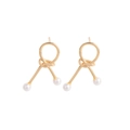 Eleganti orecchini a nodo in argento S925 dorato con perle bianche e design a perno - Argento 925 / Oro champagne