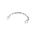 Minimalist 925 sterling silver open ring with dual white pearls on a white background - Smile Pearl Style (JZ090) / Adjustable Open / Silver