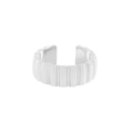 Minimalist silver S925 gear style wide band ring with vertical stripe texture and open cuff - Size 12 Open Adjustable / White Gold