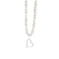 Elegante collar de plata 925 con perlas de agua dulce y colgante de corazón hueco - Collar de Perlas con Corazón / Plata 925 / Oro Blanco