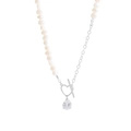 S925 silver necklace with asymmetrical pearls and a heart OT buckle with zircon drop - Water Drop Zirconia Choker (XL135) / 925 Silver