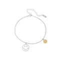Minimalist S925 sterling silver chain anklet with gold and silver smiley face charms - XF004 Smile Face Anklet