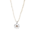 Elegante collana di perle naturali con ciondolo a margherita in argento e pietra arancio - Collana di Perle Margherita (XL137) / Argento 925