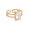 S925 silver golden ring featuring a rectangular zircon stone and double-layer band design - Adjustable Open / Rectangle Zirconia Gold Ring (JZ227)