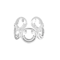 Minimalistischer S925 Sterlingsilber Ring mit durchbrochenem lachendem Gesicht-Design - Größe 13 Verstellbar Offen / Silber