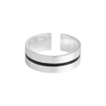 Minimalist S925 sterling silver open ring with brushed finish and black enamel details - Size 13 Adjustable Open / Silver