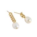 Elegantes pendientes de cadena dorada con perlas de agua dulce blancas de estilo retro - Plata 925 / Oro champán