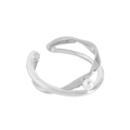 Minimalistischer S925 Sterlingsilber Ring, zweilagig gedreht mit weißer Perle - Größe 13 (Verstellbar) / Platin Silber