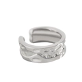 Anello aperto in argento sterling S925 con design a martellato e texture unica - Aperto Regolabile / Oro Bianco