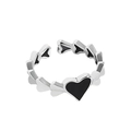 Minimalistischer S925 Sterlingsilber Ring mit schwarzen Emaille-Herzen, größenverstellbar - Einstellbar Offen / Pik Herz (JZ294)
