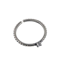 Vintage S925 sterling silver open ring with beaded texture and zircon stone - Adjustable Open / Antique Silver