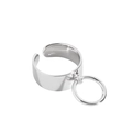 Minimalist S925 sterling silver wide band open ring with a dangling circle charm - Adjustable Open / Platinum Color (JZ289)